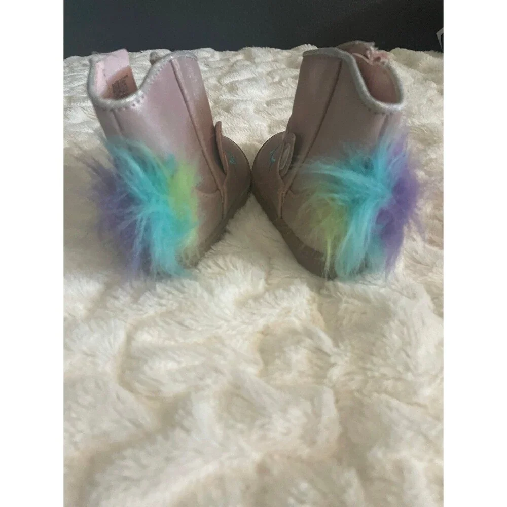 Cat & Jack Unicorn Girl Booties with Rainbow Faux Fur  Size 5